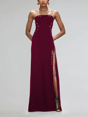 Sexy High Slit Chain Spaghetti Strap Maxi Dress