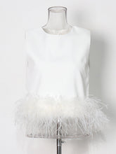 Fashion Round Neck Sleeveless Feather Design Vest Top