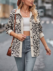 Fashion Leopard Print Button Down Shacket Jacket