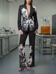 Fashion Print Button Slim Blazer Pants Suit