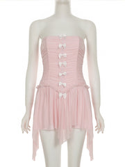 Sexy Mesh Patchwork Bandage Slim Strapless Dress