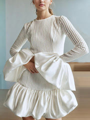 Fashion Round Neck Ruffle Patchwork Mini Dress