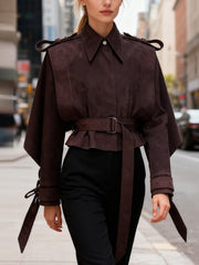 Fashion Long Sleeve Belted Cropped Jacket