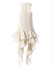 Flower Sleeveless Lotus Leaf Edges Fold Irregular Dress