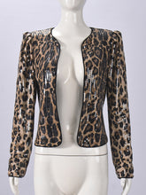 Elegant Leopard Print Sequin Cardigan Jacket