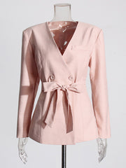 Elegant V Neck Lace-up Top High Waist Wide Leg Pant Set