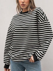 Casual Round Collar Stripe Oversized Sweatshirt