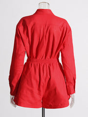 Simple Fashion Solid Color Shirt Shorts Casual Set