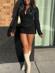 Fashion Irregularity Tops Short Skirt Set