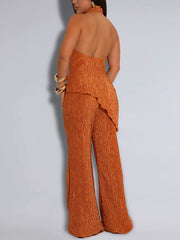 Sexy Halter Asymmetry Top Wide Leg Pant Sets