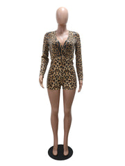 Sexy V-neck Leopard Print Sequin Romper