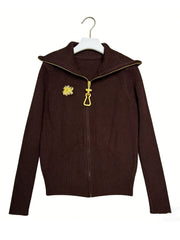 Casual Long Sleeve Zipper Knit Cardigan Tops Coat