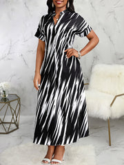 Elegant Print Short Sleeve Casual Midi Dress