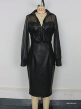 Fashion Mesh Patchwork PU Leather Package Hip Dress
