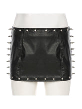 Punk Rock PU Leather Studded Low Waist Mini Skirt