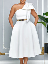 Single Shoulder Bow Detail Flare Midi Dress