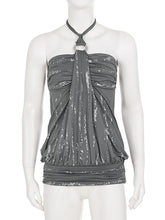 Fashion Print O Ring Ruched Halter Top