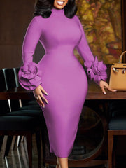 Elegant Floral-Sleeve Bodycon Dress