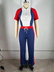 Fashion Short Sleeve Drawstring Pants Sporty Set