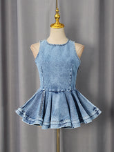 Fashion Sleeveless Denim Peplum Top