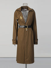 Fashion V Neck Slim Midi Trench Coat