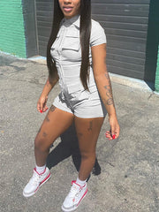 Casual Zipper Multi Pocket Cargo Romper