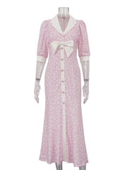 Fashion Bow Detail Print Maxi Dress