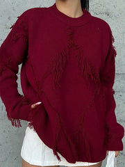 Fashion Round Collar Fringe Loose Pullover Sweater