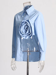 Long Sleeve Flower High Split Asymmetry Shirt