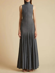 Sexy High Neck Sleeveless Backless Pleated Dress