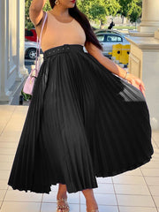 Elegant High Waist Swing Pleated Maxi Skirt