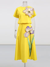 Fashion 3D Floral Applique Skirt Two-Piece Set