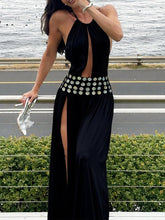 Sexy Halterneck Lace-up Slit Maxi Dress