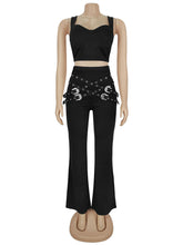 Fashion Sleeveless Crop Top Cross Button Trousers Sets