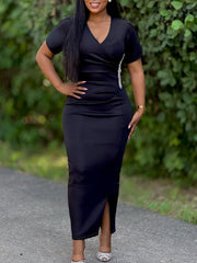 Elegant V-neck Rhinestone Package Hip Long Dress