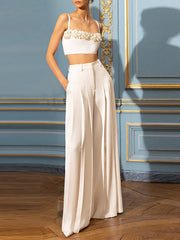 Fashion Straps Vest High Waist Straight Pants Set