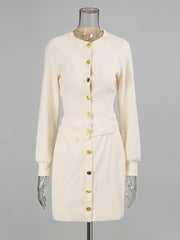Fashion Button Down Slim Top And Mini Skirt Sets