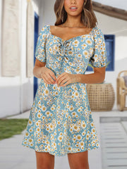 Fashion V-neck Floral Print Slim Mini Dress