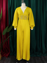 Fashion Beaded V Neck Loose Wide Leg Jumpsuit