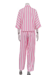 Striped Short Sleeve Top and Pants Casual Set