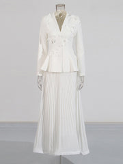 Patchwork Butterfly Decoration Blazer Pleated Skirt Set