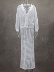 Fashion V-neck Knit Cardigan and Skirt Set