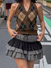 Vintage Button Halter Backless Sweater Top