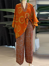 V Neck Print Loose Top Straight Pants Casual Set