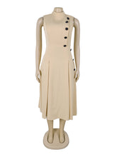 Fashion Stand Collar Sleeveless Button Decor Midi Dress