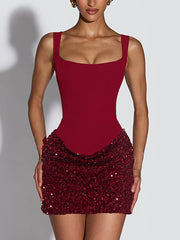 Elegant Sequin Ruched Bodycon Mini Dress