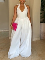Elegant Halter Backless Regular Jumpsuit
