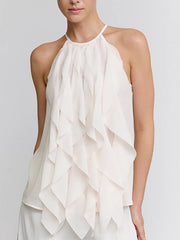 Fashion Sleeveless Backless Ruffle Halter Top