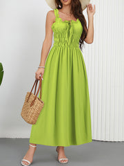 Elegant High Waist Pleated Slim Strap Dress