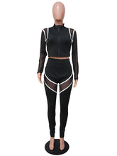 Casual Zipper Crop Top Tight Pants Sports Two Pieces